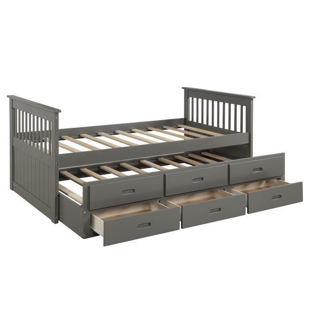 Merax Solid Wood Captain Bed with Trundle and Drawers, Twin, Multiple Colors