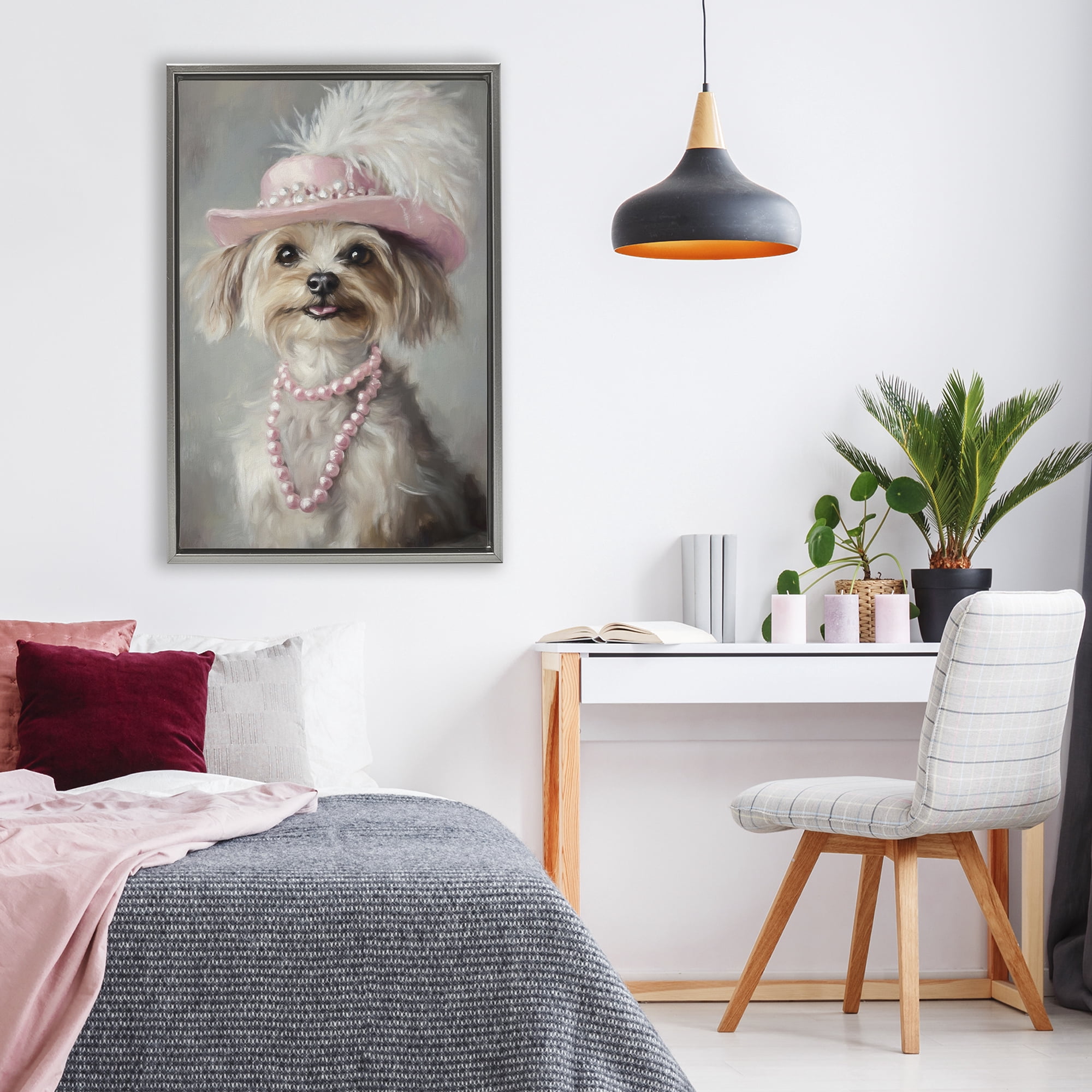 Stupell Industries Lady Yorkie Portrait Gray Framed Floater Canvas Wall Art, design by Tina LeCour