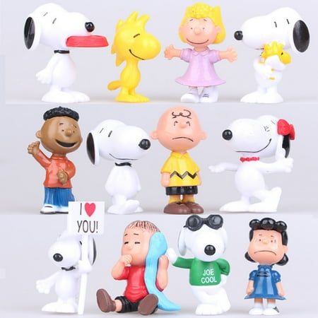 12PCS Cartoon Mini Figures Set With Charlie Sally and Woodstock Ideal For Decorating Cakes and Displaying with Friends High Quality Fun Miniature Toys G