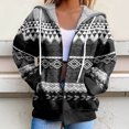 thumbnail image 3 of Women's Zip Up Hooded Jacket V Neck Fashion Printed Casual Hooded Zip Up Jacket with Pockets Loose Casual Fall Fashion Sweatshirt Outerwear, 3 of 7