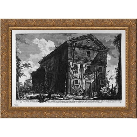 View of the Temple of Fortuna Virile 24x20 Gold Ornate Wood Framed Canvas Art by Piranesi, Giovanni Battista