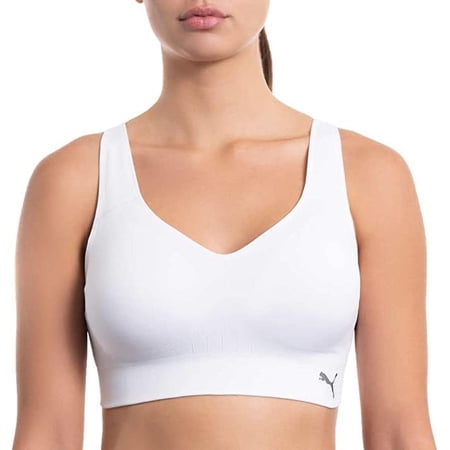 Puma Women's Seamless Sports Bra 2 Pack, White/Black, Large