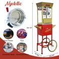 thumbnail image 3 of QEEKA 12 Oz Vintage Style Popcorn Machine with Cart - Stainless Steel Kettle,Tempered Glass Window & 8" Warming Shelf,for Theater,Parties and Concession Stands,Red-Golden, 3 of 10