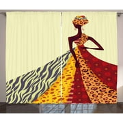 Interestprint Decor Curtains 2 Panels Set, African Girl Posing with a Dress of Different Design Patterned Image, Window Drapes for Living Room Bedroom, 108W X 90L Inches, Multicolor, by Ambesonne