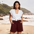thumbnail image 6 of Women's Drawstring Elastic Waist Roll Cuff Bermuda Shorts,Loose Casual Athletic Sweat Shorts with Pockets,Wine,Women's Plus Size XXL, 6 of 9