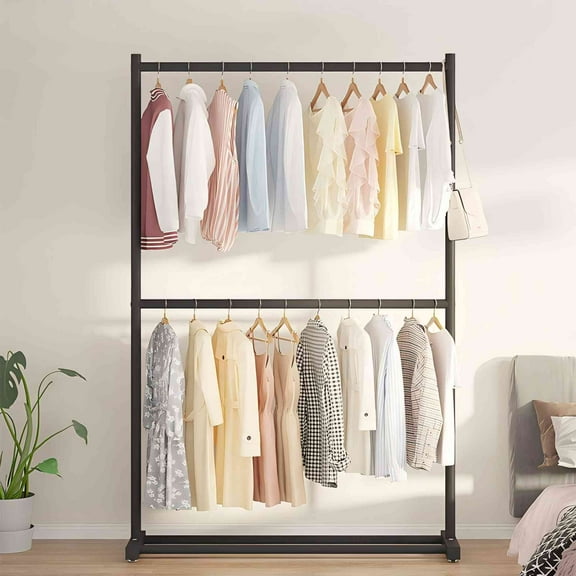 Clothes Rack, 2 Tier Heavy Duty Garment Rack with Storage Shelf, 40"L x 15.7"W x 71"H(Black)