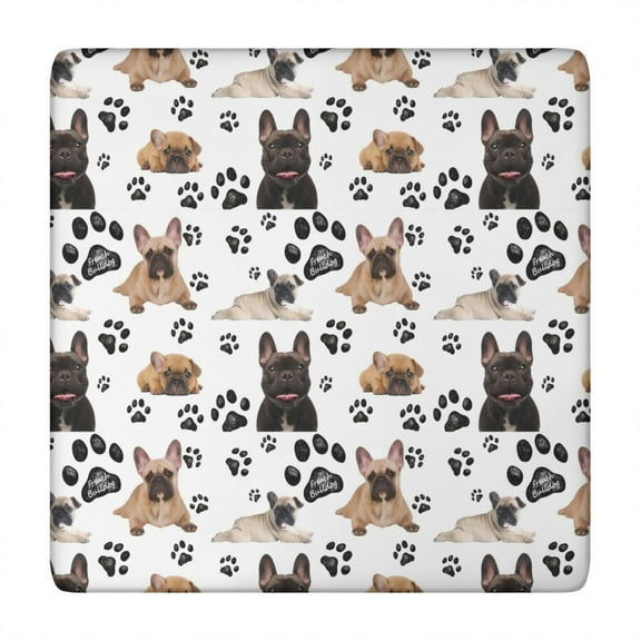 French Bulldog Footprint Square Fitted Tablecloth with Elastic Edge,Square Table Cover,Washable Elastic Table Cover for Home Kitchen Party Decor 34"x34"