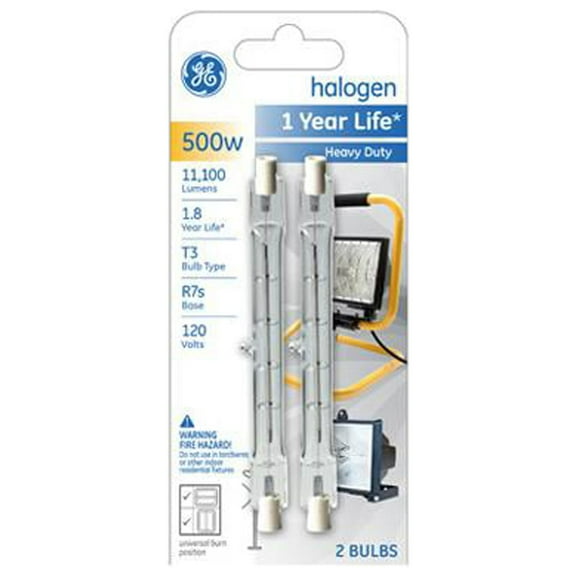GE Halogen Light Bulbs, Heavy Duty, Universal Burn Position, 500 Watts (2 Pack)