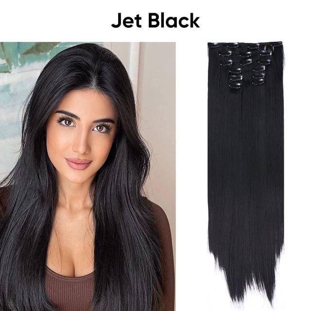 Xiao Hua Extensiones de cabello largo de 55 cm/22 pulgadas, color negro azabache - 1 pieza. Extensiones de cabello de fibra mate resistentes al calor, ideales para realzar el peinado femenino.