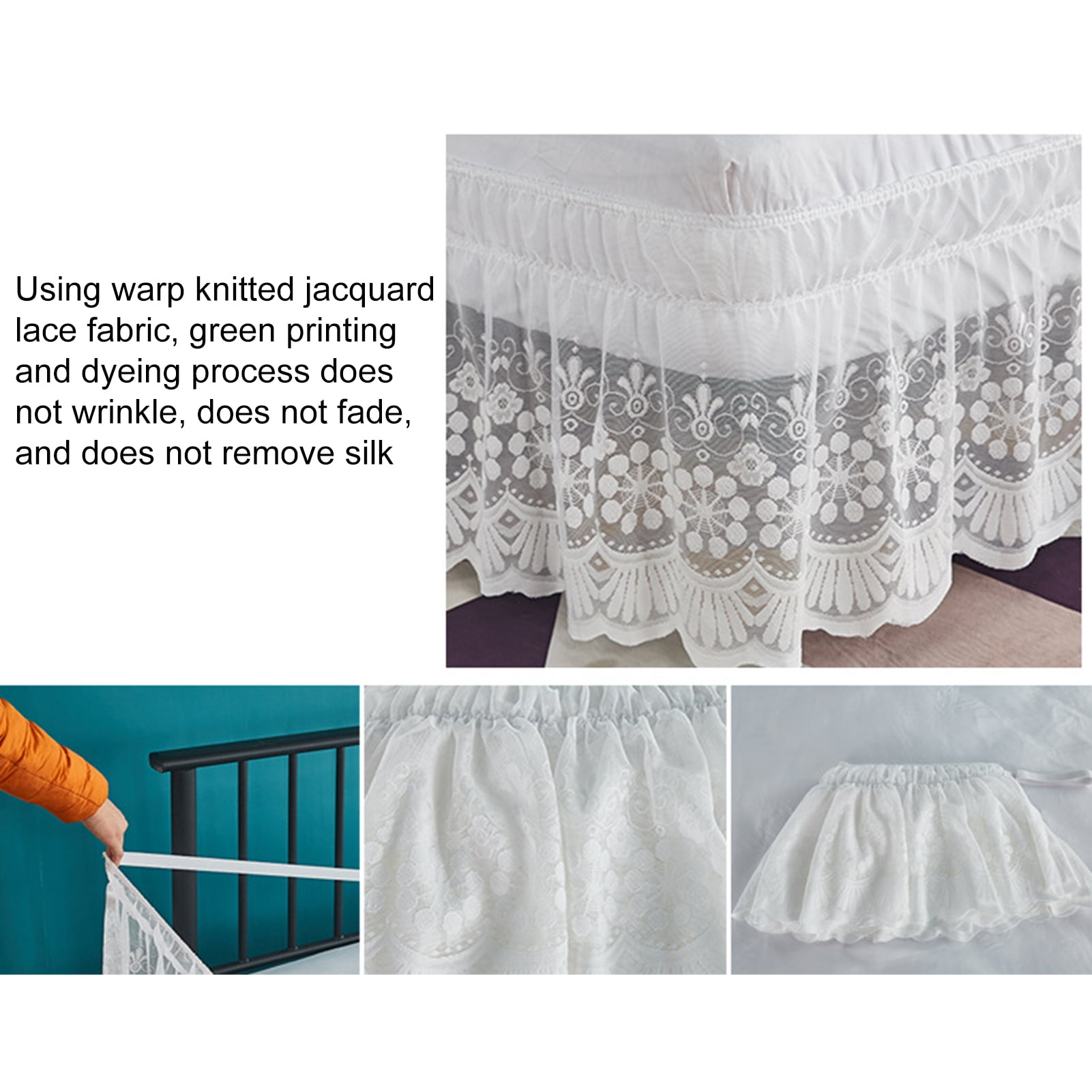 Adjustable Bed Skirt with Elastic Band Lace Bed Skirt 15 Drop Adjustable Elastic Dust Ruffle Wrap Around 3 Sides Machine for Twin/full/queen/king