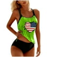 thumbnail image 5 of Sakmal Padded Womens Tankini Swimsuits Two Piece Swimwear Beach Green American Flag Swimsuits for Women with High Waisted Bottom, 5 of 5