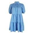 thumbnail image 5 of ZVNAΖH Womens Summer Dresses Short Sleeve Button Down Casual Swing Mini Dress Collared Tshirts Dress Ruffle Hem Pleated Dress, 5 of 8
