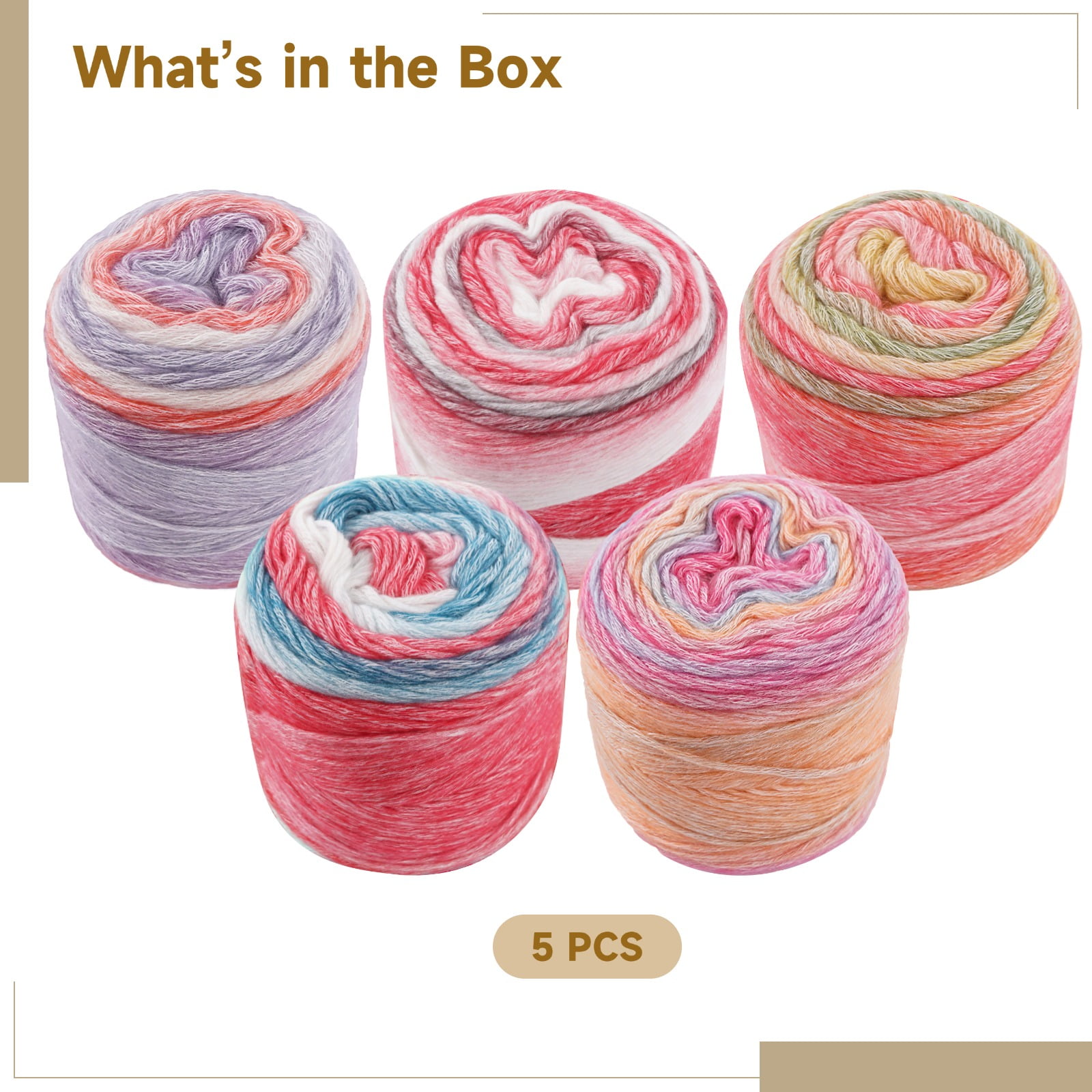 5 Rolls Cake Yarns for Crocheting, Ombre Soft Wool Blend Variegated Yarns, Knitting Craft Yarns, Multi-Color Gradient for Blankets, Scarves, DIY Crafts