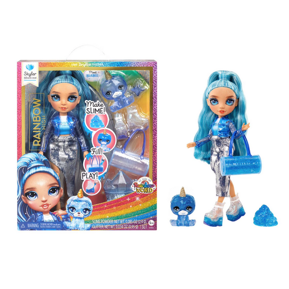 Rainbow High Skyler (Blue) with Slime Kit & Pet - 11” Shimmer Doll