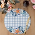 thumbnail image 3 of Nautical Coastal Round 13 Inch Placemats Set of 4, Ocean Starfish Shells Coral Conch Blue Plaid HeatResistant Non Slip Place Mats for Dining Table, Wipeable Kitchen Table Mats for Housewarming, 3 of 9