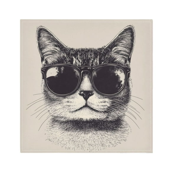 Qxltty Cat with Sunglasses Pattern Napkins 20×20in Perfect for Parties Dinners Weddings Cocktail Housewarming Cloth Napkins Set of 6