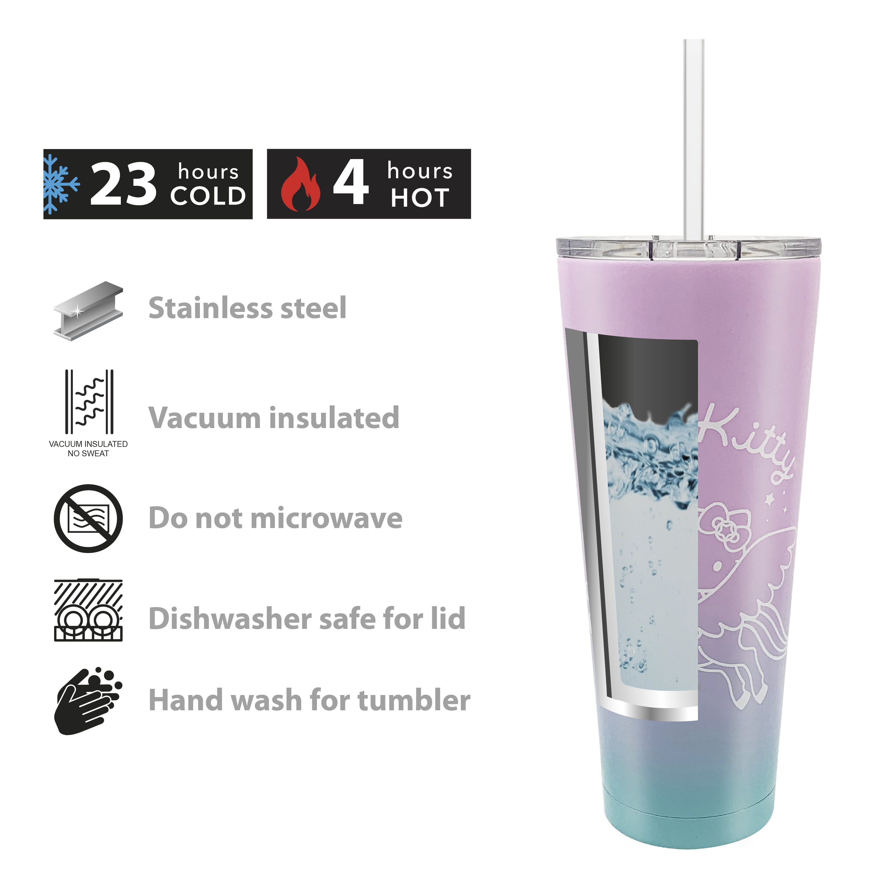  Everyday Delights Hello Kitty Stainless Steel Insulated Cup  with Lid, Straw & Stir Stick, 580ml (White): Home & Kitchen