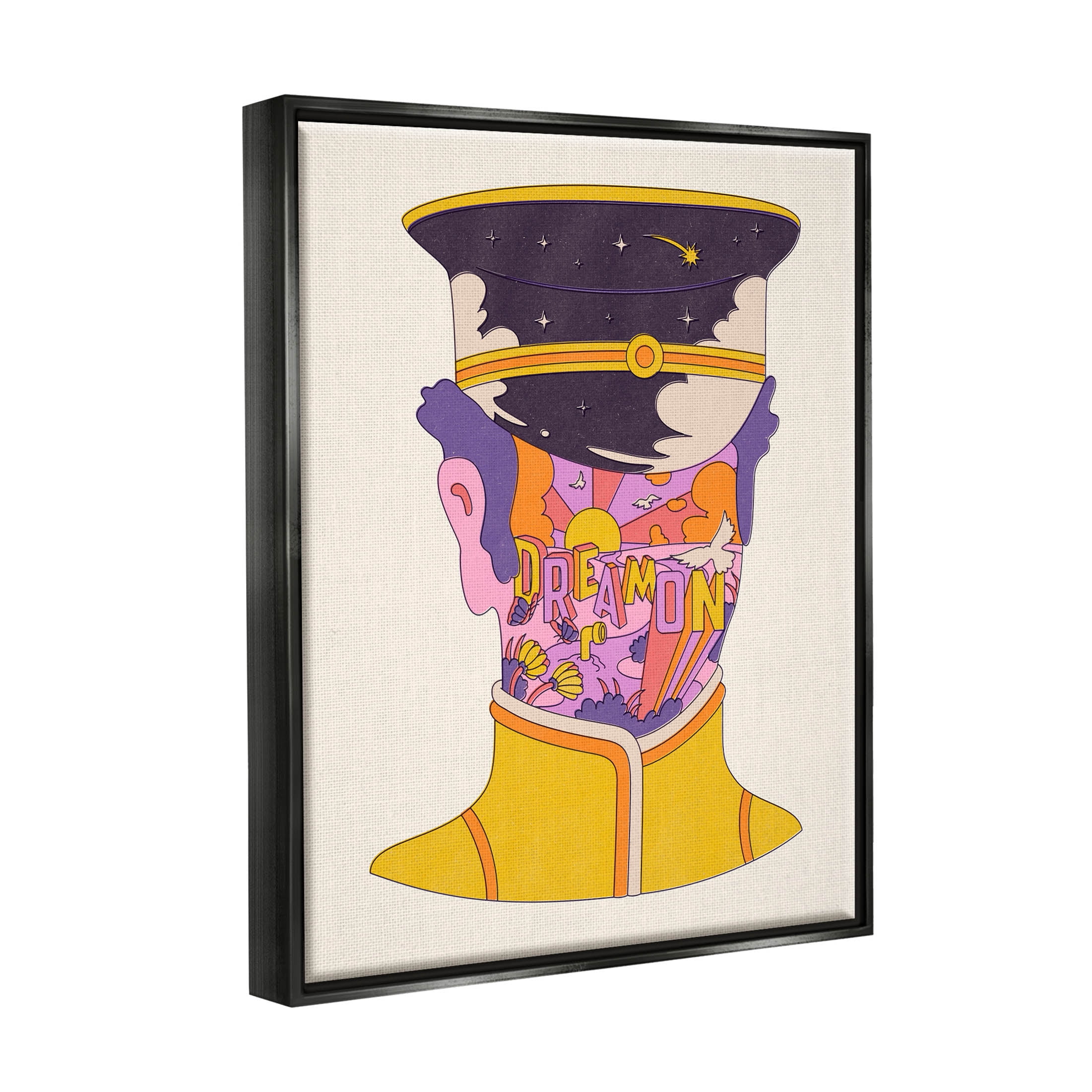 Stupell Industries Dream On Retro Face Typography Graphic Art Jet Black Floating Framed Canvas Print Wall Art, Design by Matheus Lopes Castro
