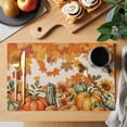 thumbnail image 2 of Thanksgiving Placemats Set of 6 Fallen Maple Leaves Orange Green Pumpkin Place Mats Indoor Wipeable Table Mats Washable Cloth Dining Table Placemats for Kitchen Holiday Party Home Decor 13x19 Inch, 2 of 9
