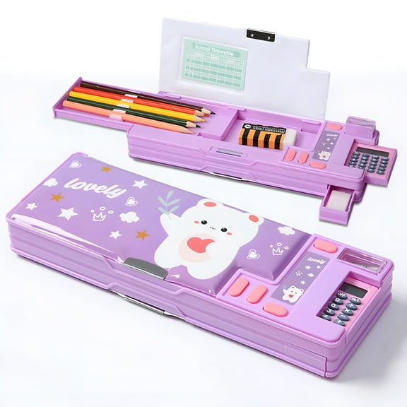 CCOCC Multi Function Cute Pencil Box (6-12),With Calculator,Sharpener,Schedule (Purple)