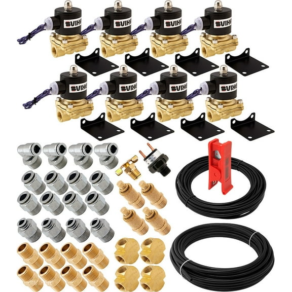 Vixen Air 3/8" NPT Air Ride Suspension High Flow Electric Air Valves/Solenoids 210 PSI Four Corners with Fittings and Hoses VXK3804H