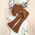 thumbnail image 3 of Tisuna 2 Pieces Stylish Knit Matching Set For Little Girls Solid Color Long Sleeve Crew Neck Tops With Elastic Waist Flare Leg Pants Comfortable Casual Big Kids Spring Outfit Set Brown, 3 of 3