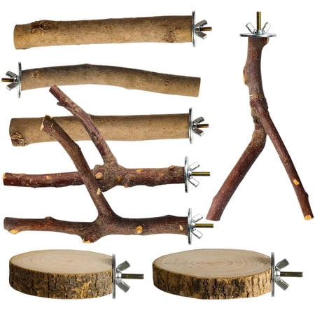 ZywShop 8 Pack Natural Wood Bird Perches for Cage, Wooden Parrot Stand Platforms, Hardwood Branches for Parakeets, Cockatiels, Budgies, Small Bird Climbing and Chew Toys for Bird Cage Accessories