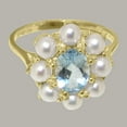 thumbnail image 4 of LBG British Made 14k Yellow Gold Natural Aquamarine & Cultured Pearl Womens Statement Ring - 33 size options - Size 7, 4 of 5