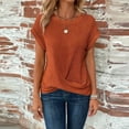 thumbnail image 5 of Kukoosong Women's Crew Neck Short Sleeve Knit Crop Top with Asymmetrical Side Twist in Solid Color for Casual Loose Fit Comfortable Everyday Wear, 5 of 6