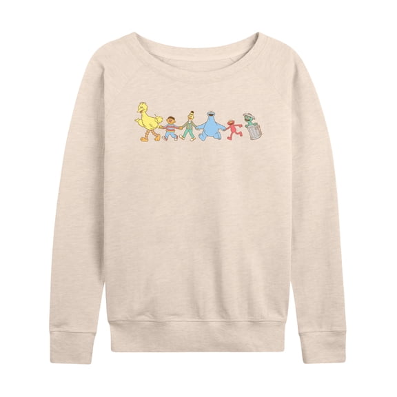 Sesame Street - SS Group Muted Lightweight French Terry Wide Neck Long Sleeve Graphic Shirt