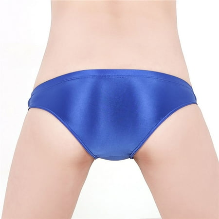 

Large Size Shorts Shiny Satin Gloss Transparent Underwear Knickers Briefs Women Panties BLUE S