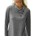 thumbnail image 3 of FASHIONWT Women Plus Size Solid Color Pile Collar Button Long Sleeve T-Shirt, 3 of 4