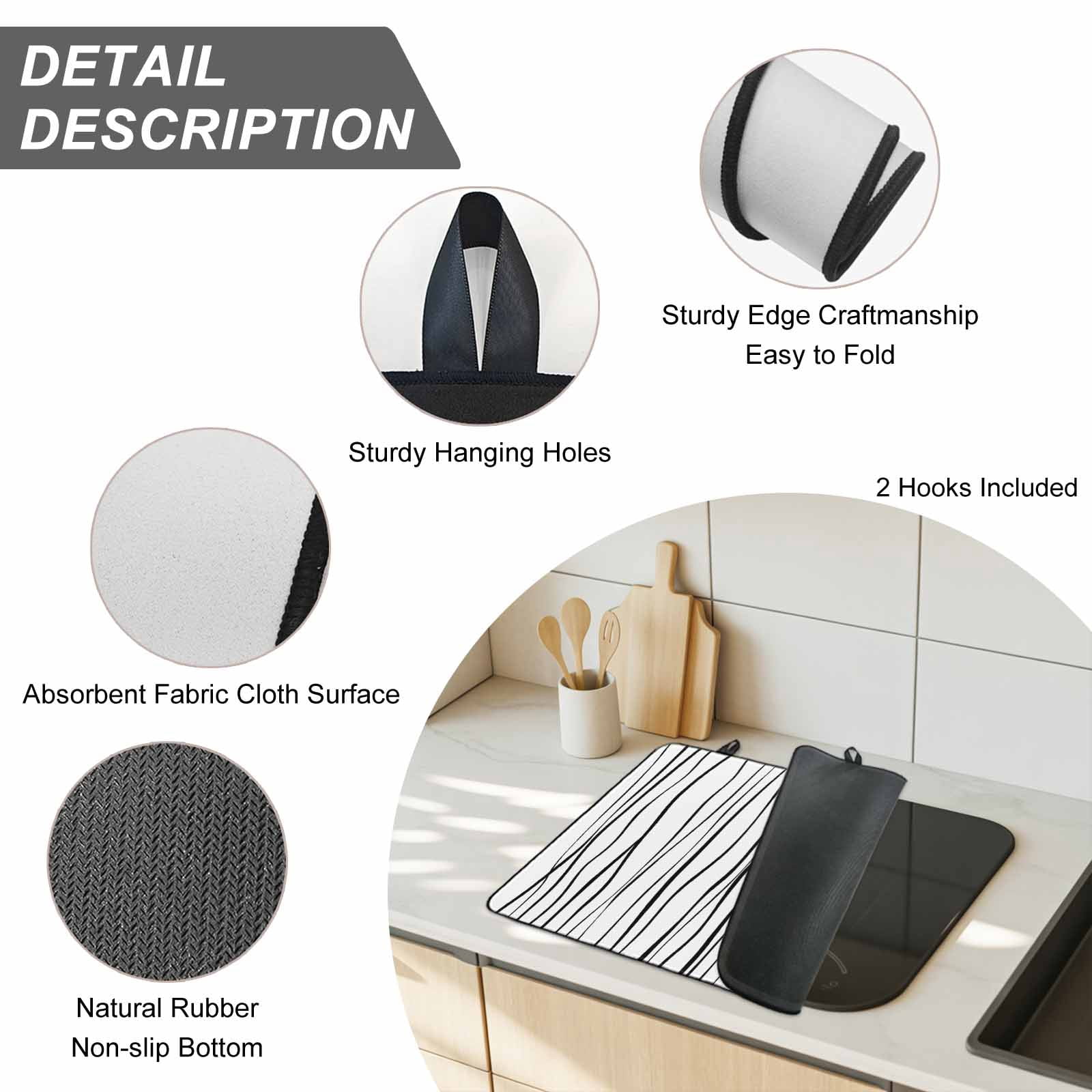 Black Stove Top Cover for Electric Stove, Heat-proof & Non Slip Glass Top Stove Cover Protector, Abstract Lines Gradient Minimalist Modern Texture Kitchen Flat Cooktop Rubber Mat 24x21 Inches