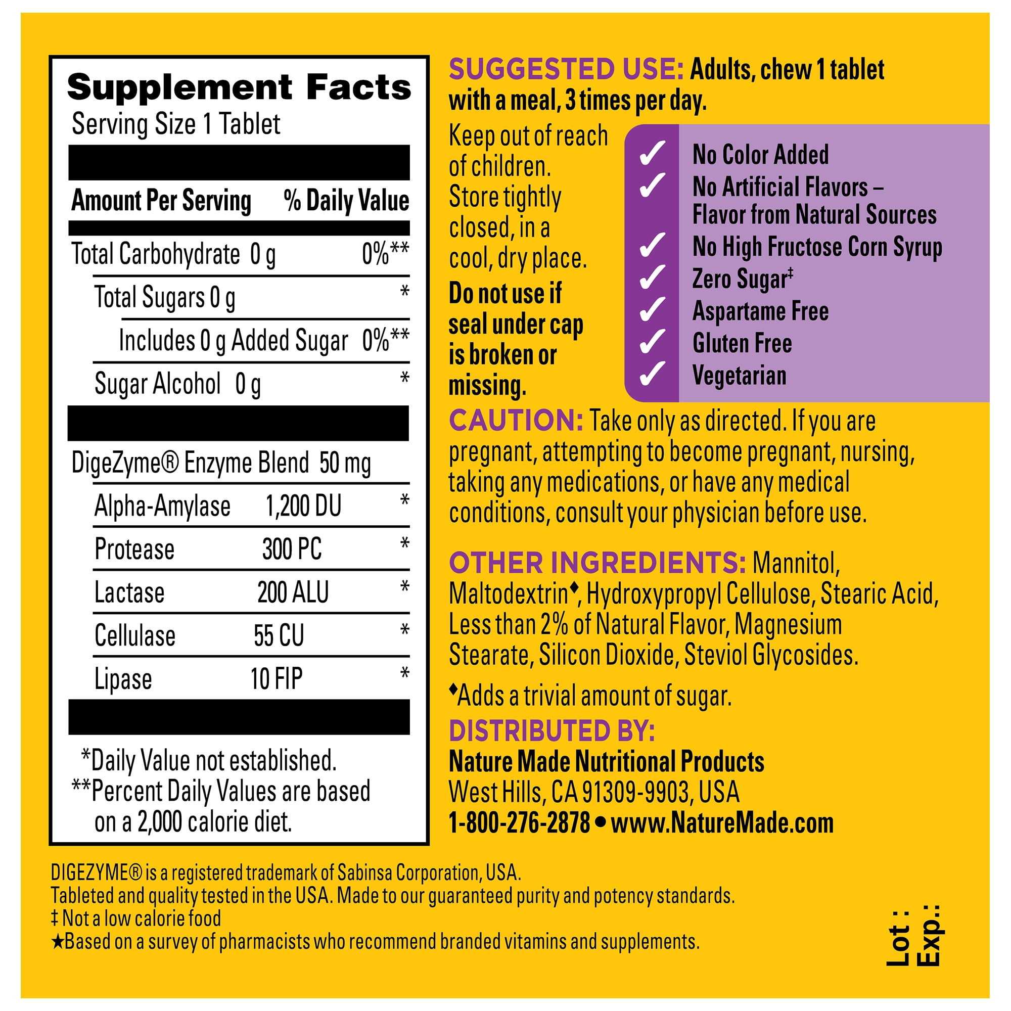 Nature Made Digestive Enzymes Chewable Tablets, Digestive Health Support, 90 Count
