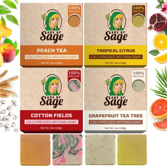 Set de regalo de jabón Age of Sage Natural Bar para mujer (paquete de 4)