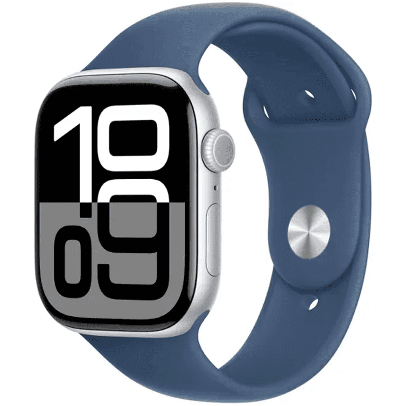 Pre-Owned Apple Watch Series 10 GPS + Cellular 46mm Aluminum Case with Denim Sport Band - M/L - Silver
