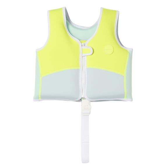 Sunnylife: Kids Swim Vest 2-3 - Salty the Shark - Aqua Neon Yellow - 42lb Cap, Pool & Water Floating Jacket, Zip Front, Safety Strap, Natural Rubber