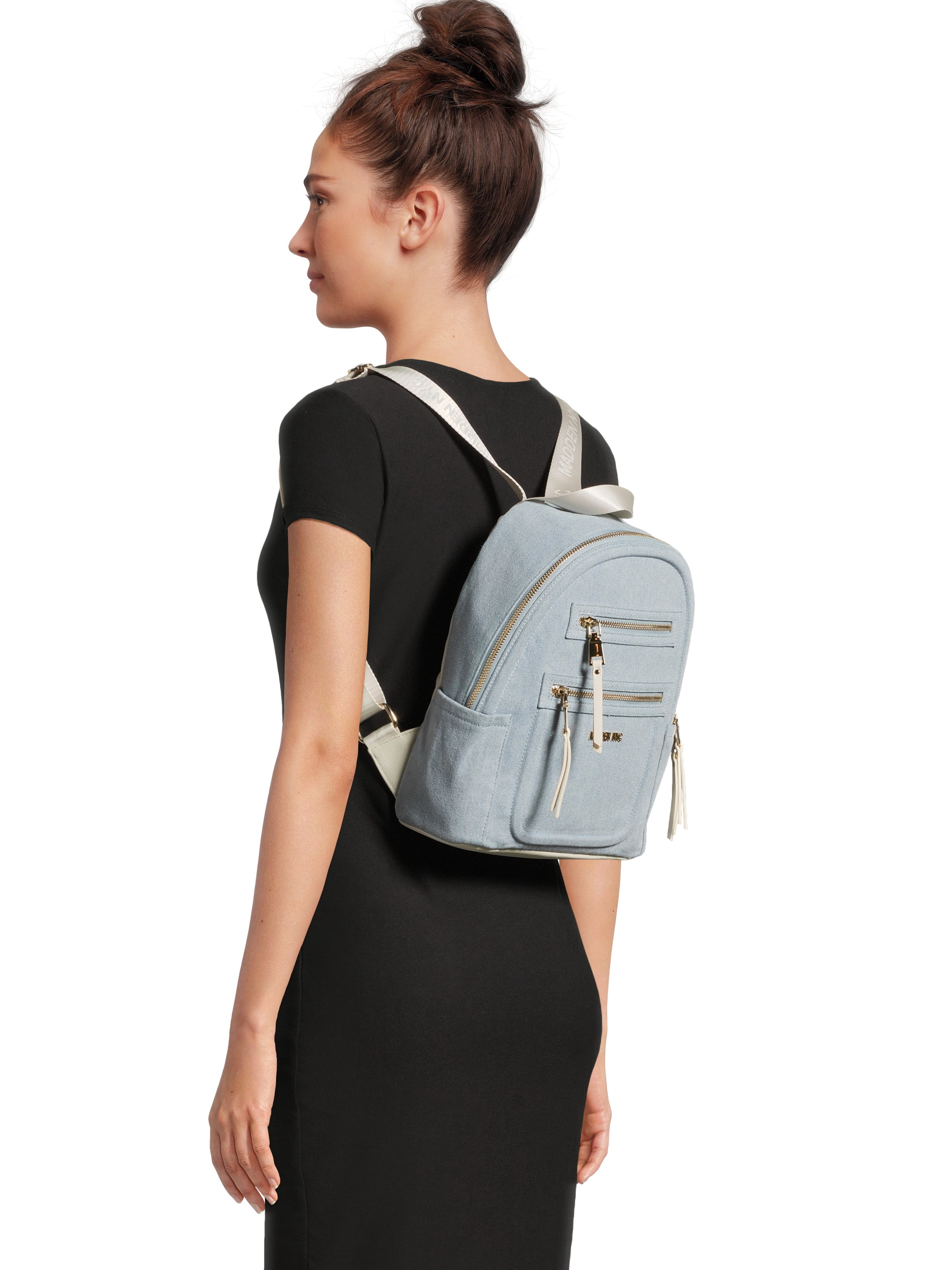 Madden NYC Women's Mini Backpack with Embellished Pouch, Denim