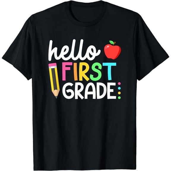 Hello First Grade Team 1st Grade Back to School Teacher Kids T-Shirt Black Medium