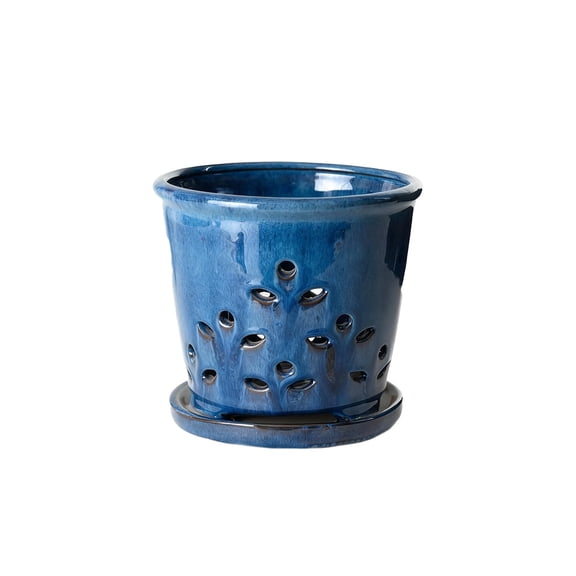 Serene Spaces Living 7" Blue Leaf Breeze Ceramic Planter