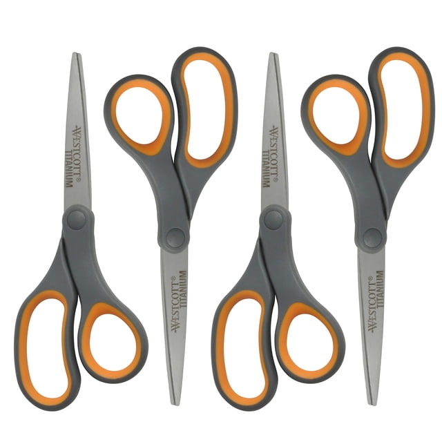 Tijeras Westcott selladas con titanio, 20 cm, mango suave, paquete de 4