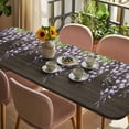 thumbnail image 3 of Purple Flowers Table Cloths for 8 Foot Rectangle Tables, Weeping Spring Floral Wooden Pastoral Patio Waterproof Elastic Fitted Tablecloths, Washable Rectangular Table Cover for Camping, 3 of 8