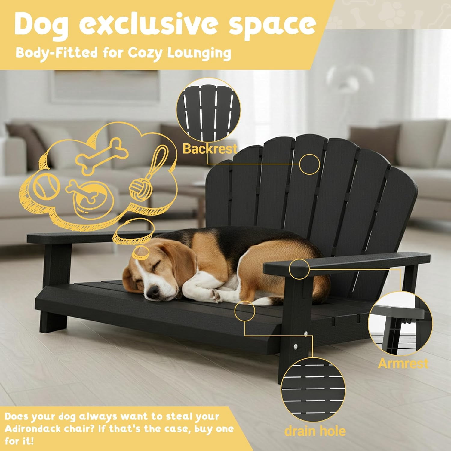 Dog Bed for Medium Size Dog, Chew Proof Dog Bed with Off-The-Ground & Waterproof & Indestructible Dog Couch for Small & Medium Dogs, Easy to Clean and Assemble Outdoor Dog Bed Sofa (Black)