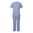 thumbnail image 1 of RBCKVXZ Ensembles de Gommage pour Femmes Haut Extensible Col en V & Pantalon Jogger avec Poches Violet P, 1 of 5