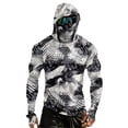 thumbnail image 3 of Men's Tropical Palm Tree Print Fishing Hoodie, Long Sleeve UPF 50+ Sun Protection Shirt with Built-in Face Mask and Thumbholes Black L, 3 of 9