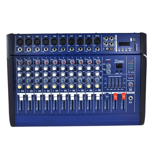 Amplificador de mezclador alimentado de 10 canales Amplificador de consola de mezcla de audio digita Abanopi Consola de mezclado