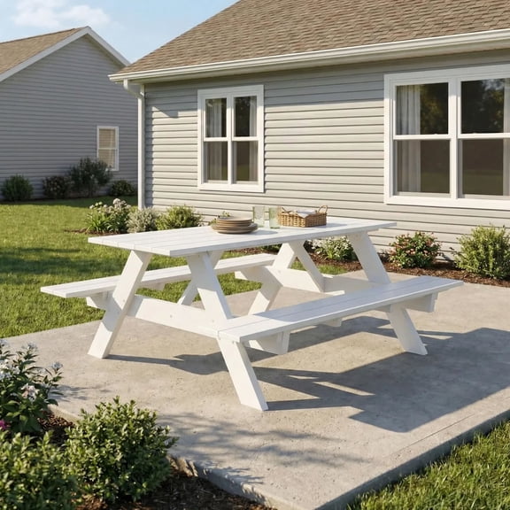 WestinTrends Outdoor 70" HDPE Plastic Picnic Table Bench With Umbrella Hole, White