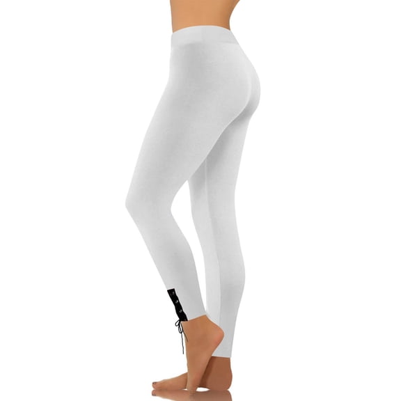 PInxai Yoga Pants Women Elastic Waisted Leggings Stretchy Tie Hem Skinny Casual Breathable Athletic Gym Pants Fashion,White,XS