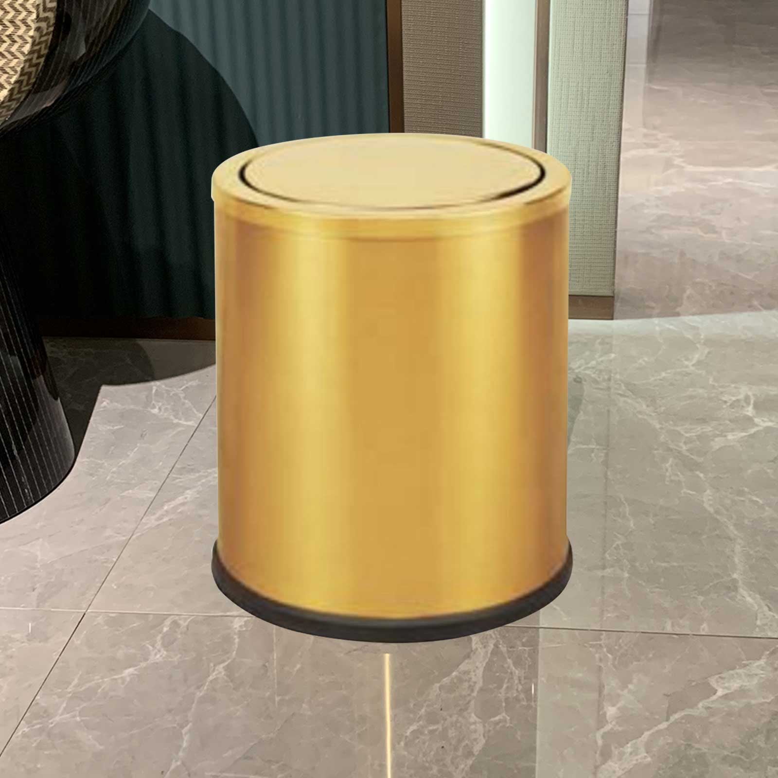 Trash can with Flipping Lid,Stainless Steel Garbage cans Wastebasket Bin for Bathroom,Laundry,Hotel,Office,Laundry Room,Metallic,Gold
