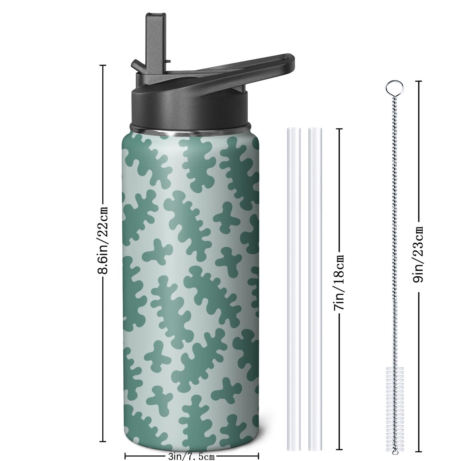 Camouflage Insulated Stainless Steel Water Bottle with Straw & Cleaning Brush – 18/32/40 Oz | Leakproof, BPA-Free, 304 Stainless Steel, Wide Mouth, Travel Mug for Car, Gym, Office